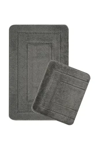 Natural Non-Slip Base Bath Mat Set Long Lasting Soft Touch Water Absorbent Washable Set 50x80-50x40-Anthracite - 2