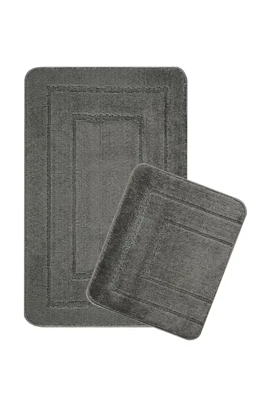 Natural Non-Slip Base Bath Mat Set Long Lasting Soft Touch Water Absorbent Washable Set 50x80-50x40-Anthracite - 2