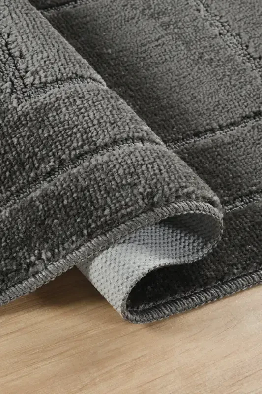 Natural Non-Slip Base Bath Mat Set Long Lasting Soft Touch Water Absorbent Washable Set 50x80-50x40-Anthracite - 3