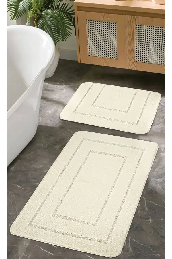 Natural Non-Slip Bath Mat Set Long-lasting Soft Textured Water Absorbent Washable Set 50x80-50x40 - 1