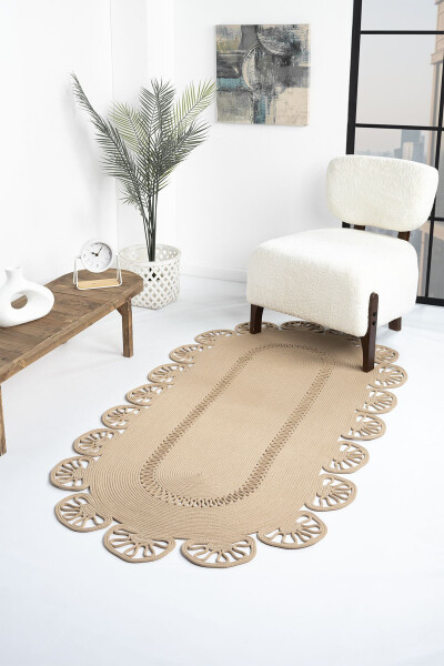 NATURAL OVAL WASHABLE REED HANDWOVEN RUG RUNNER KILIM 5 - 1