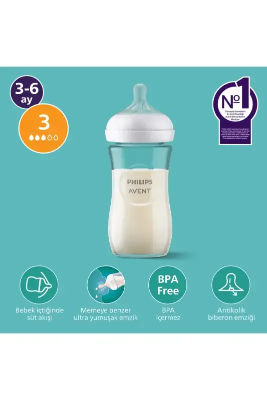Natural Response Cam Baby Bottle 1 Month+ 240 ml, Responsive Baby Bottle Teat SCY933/01 - PHILIPS AVENT