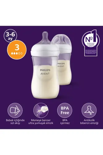 Doğal Tepkili 2'li PP Biberon Seti, 260ml, 3-6 Ay, SCY903/02 - 2