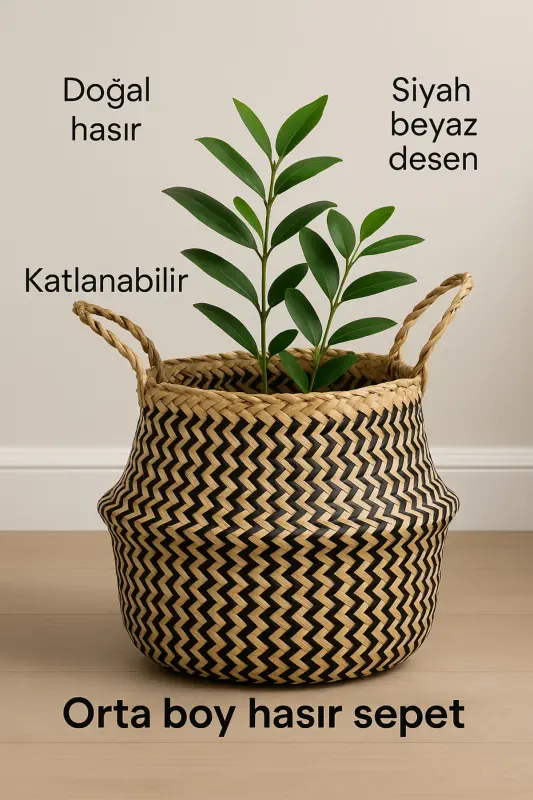 Natural Small Boy Foldable Straw Basket / Planter 30x28cm-zigzag - CHERRY COLLECTION