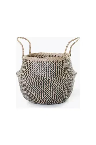 Natural Small Boy Foldable Straw Basket / Planter 30x28cm-zigzag - 4