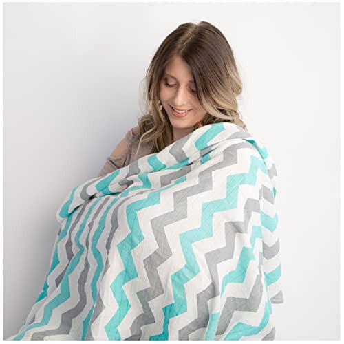 Natural Snuggles Newborn Bamboo Rayon Swaddle Wraps | Baby Receiving Blankets 3 pk: Wrap & 2 Muslin Square Blankets - Light Blue & Grey Chevron Stripes & Stars - 6