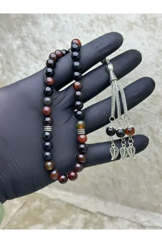 Natural Stone Black and Red Agate Rosary 8mm Single Shot-BLACK RED 