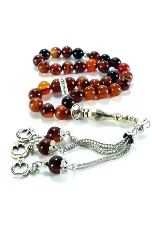 Natural Stone Black and Red Agate Rosary 8mm Single Shot-BLACK RED - 2