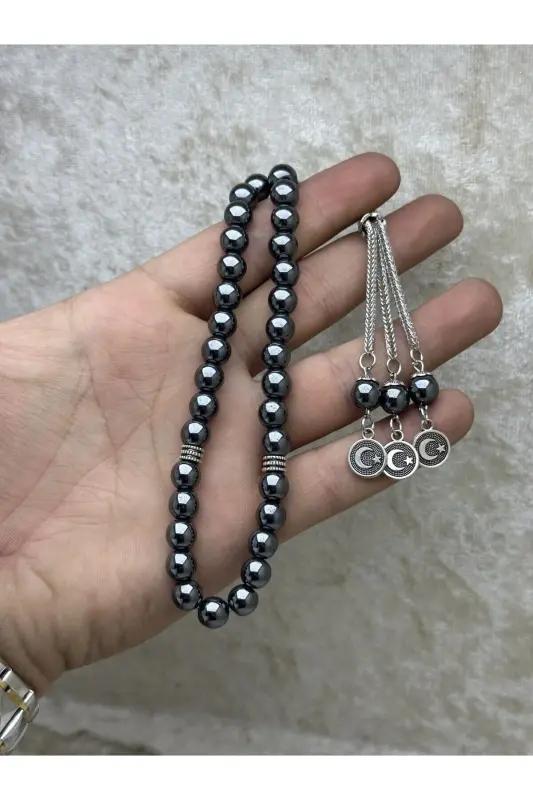 Natural Stone Hematite Stone Sphere Cut 33 Men's Rosary-black1 - 1