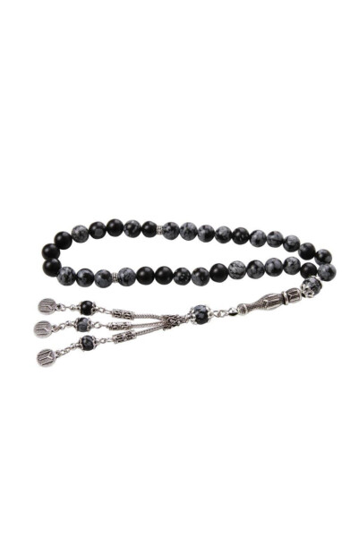 Natural stone obsidian bead prayer beads with tassel. - SAFF DOĞAL TAŞ