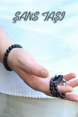 Natural Stone Rosary and Bracelet Set Most Beautiful Gift Stylish Father's Gift Boxed - Onyx - TESBIHCIBABA (1)