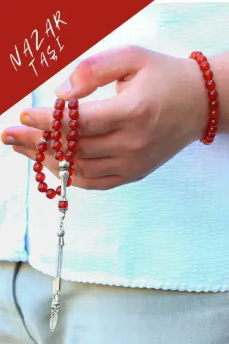 Natural Stone Rosary and Bracelet Set The Most Beautiful Gift Style Father's Gift Boxed - Agate - TESBIHCIBABA (1)
