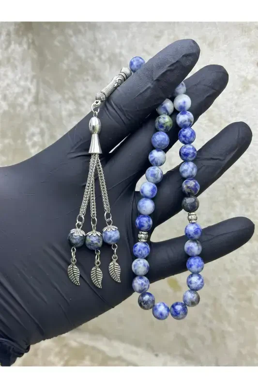 Natural Stone Rosary Sodalite Stone 33 Men's Rosary-blue - 1