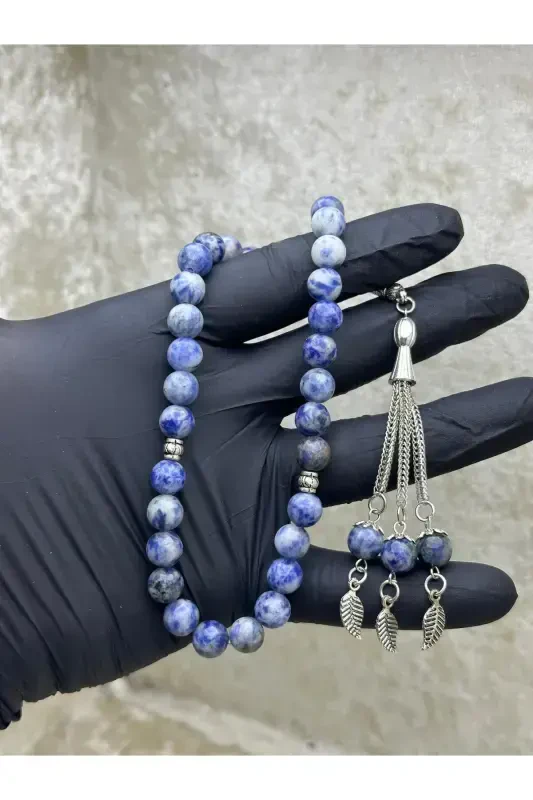 Natural Stone Rosary Sodalite Stone 33 Men's Rosary-blue - 2
