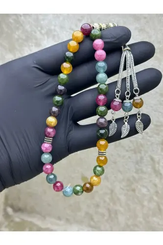 Natural Stone Rosary Tourmaline Stone 33 Beads Men's Rosary-Double Color - 2