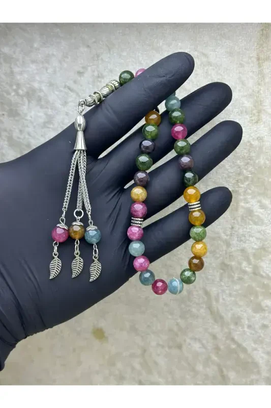 Natural Stone Rosary Tourmaline Stone 33 Beads Men's Rosary-Double Color - 1