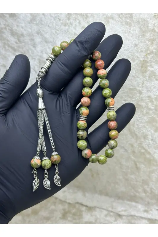 Natural Stone Unakite Rosary 33's - Special Cocoon - DARK GREEN - 1