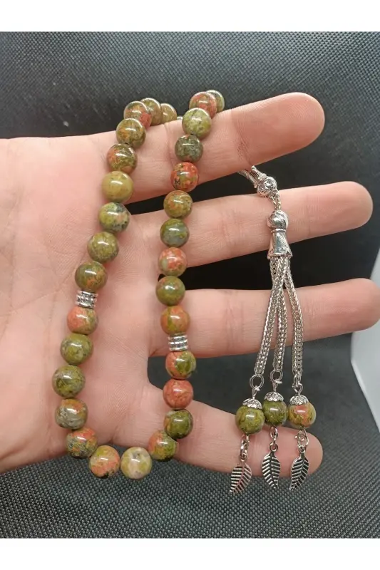Natural Stone Unakite Rosary 33's - Special Cocoon - DARK GREEN - 3