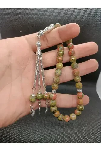 Natural Stone Unakite Rosary 33's - Special Cocoon - DARK GREEN - GRS OYUNCAK (1)