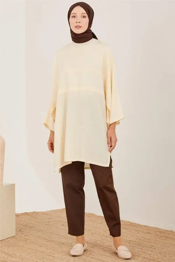 Natural Tunic with Kimono Sleeves 23y4435 Moonstone - 2