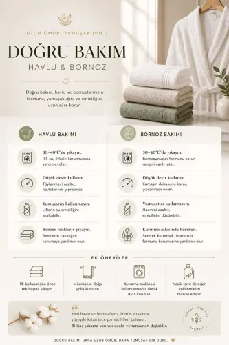Natural Unisex Kapşonlu Kendinden Desenli Büyük Beden Bornoz - Latte - 5