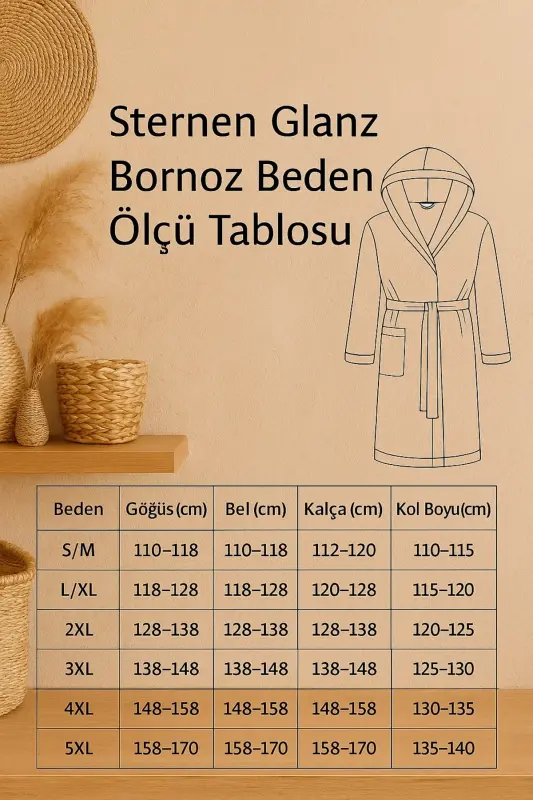 Natural Unisex Kapşonlu Kendinden Desenli Büyük Beden Bornoz - Mavi - 4