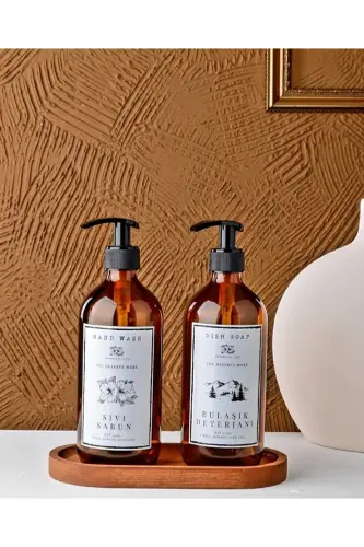 Natural Wood (21CMX11CM) Amber Liquid Soap Dispenser and Amber Oil Dispenser Oil Stand-presentation Plate - 3