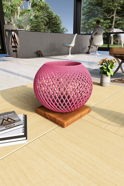 Natural Wood Lampshade Pink Head Floor Lamp Lighting - GÖKDAĞ GROUP G G (1)