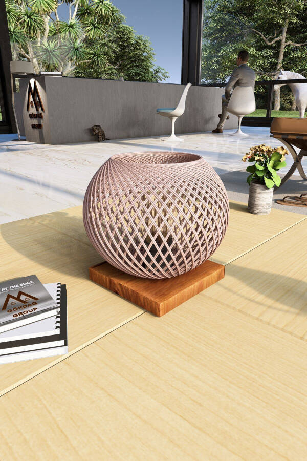 Natural Wood Lampshade Powder Head Floor Lamp Lighting - 1