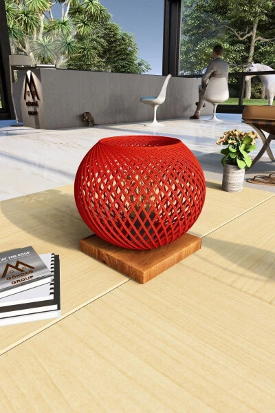 Natural Wood Lampshade Red Hood Floor Lamp Lighting - Modazone