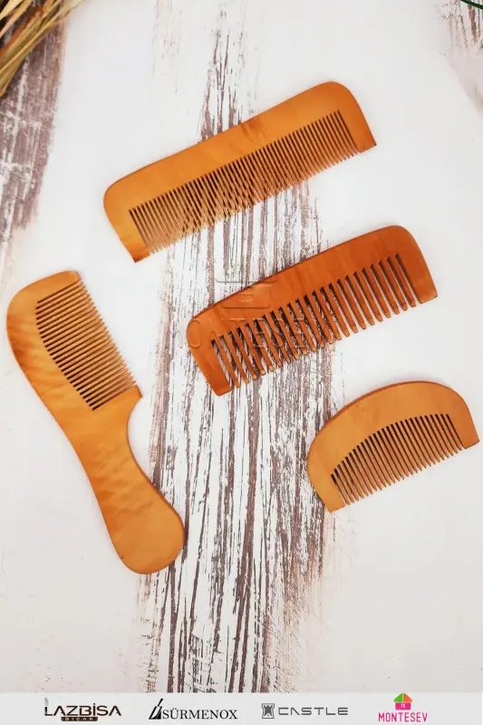 Natural Wood Wooden Comb Set-4 MODEL - 2