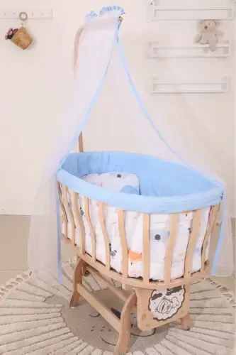 Natural Wooden Basket Cradle with Sleeping Set (with Blue Koala Sleeping Set) 0-1-koalablu - 1
