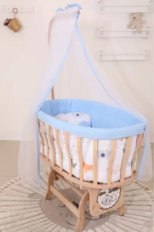 Natural Wooden Basket Cradle with Sleeping Set (with Blue Koala Sleeping Set) 0-1-koalablu - 1