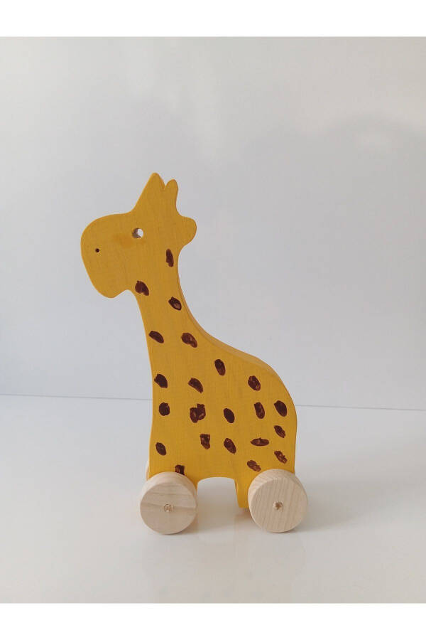 Natural Wooden Giraffe - Elephant - Rabbit Car Wheeled Animal Figured THREE SET Toy Decorative - 6