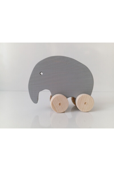 Natural Wooden Giraffe - Elephant - Rabbit Car Wheeled Animal Figured THREE SET Toy Decorative - 8