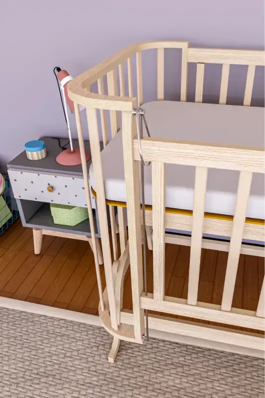 Natural Wooden Mabela Beside Crib Knitted Coffee Cream Set Liftable 3-Level 0-5 Years 72x124-WOOD - 5