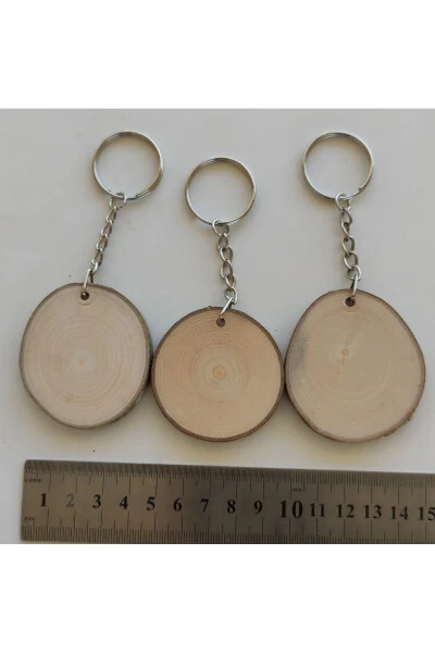 Natural Wooden Paintable Keychain Log Slice 4-5 cm (50 Pcs) Personalized - Blank - Modazone (1)