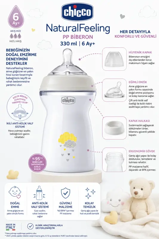 NaturalFeeling Pp Baby Bottle 6 Months+ 330 Ml - CHICCO