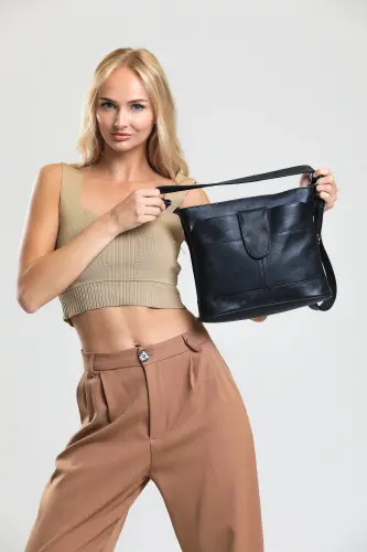 Натуральная кожа Crossbody почтальонская сумка-ЧЕРНЫЙ - 7