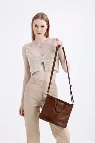 Натуральная кожа Crossbody почтальонская сумка - Kroko Кофе 