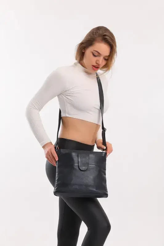 Натуральная кожа Crossbody почтальонская сумка-темно-синий - 4