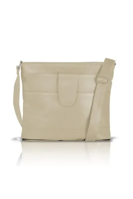 Натуральная кожа Crossbody сумка-почтальон - Крем - 1
