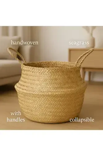 Натуральная складная плетёная корзина / кашпо 30x28 - 1