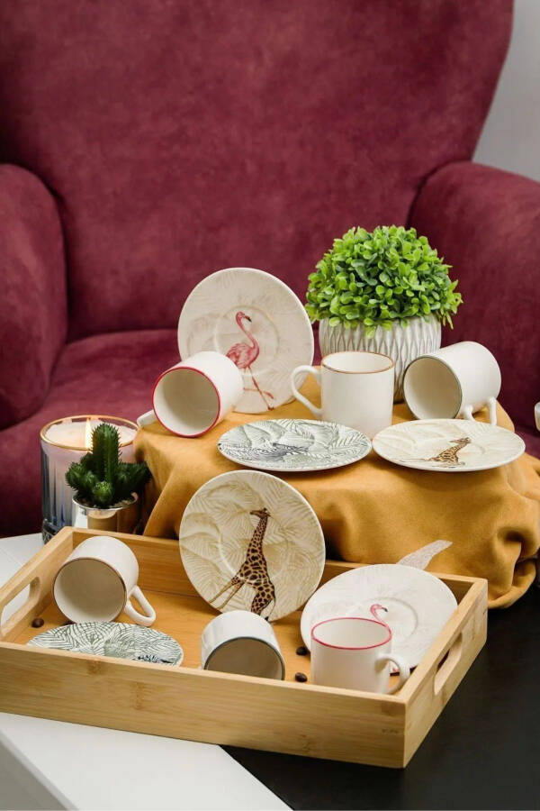 Nature 12 Piece 6 Person Porcelain Coffee Cup Set - 6