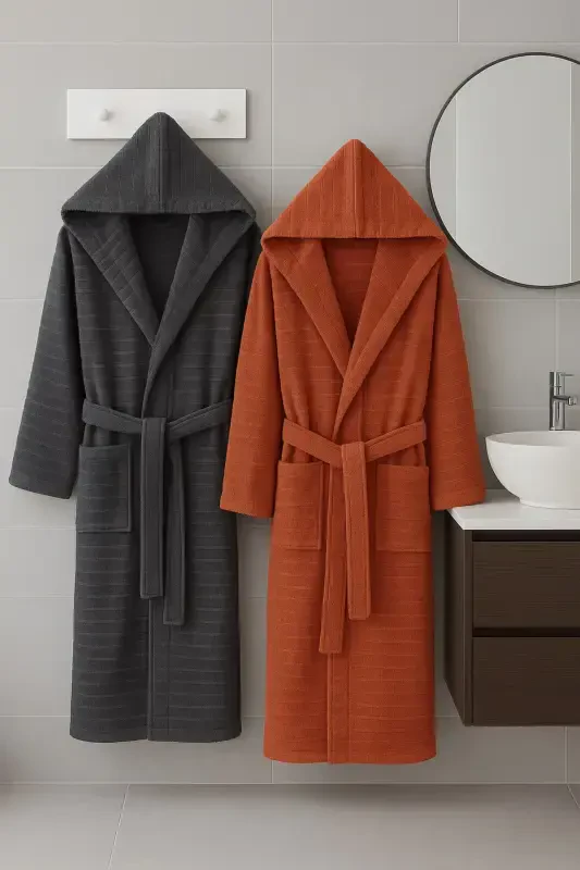 Nature Cotton Double Bathrobe Set-Anthracite - STERNEN GLANZ
