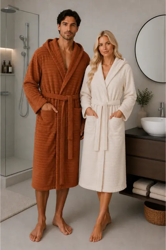 Nature Cotton Plus Size Double Bathrobe Set-Brick Red - 1