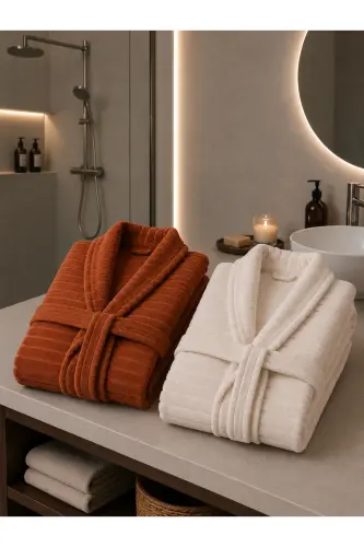 Nature Cotton Plus Size Double Bathrobe Set-Brick Red - 3