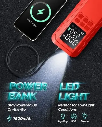 Nature Hero Tire Inflator Portable Air Compressor,150 PSI car tire air Pump Portable with Digital LCD Pressure Gauge,Electric Air Pump for Motorcycle Tires,Bicycle Tires and Balls,Red - 4