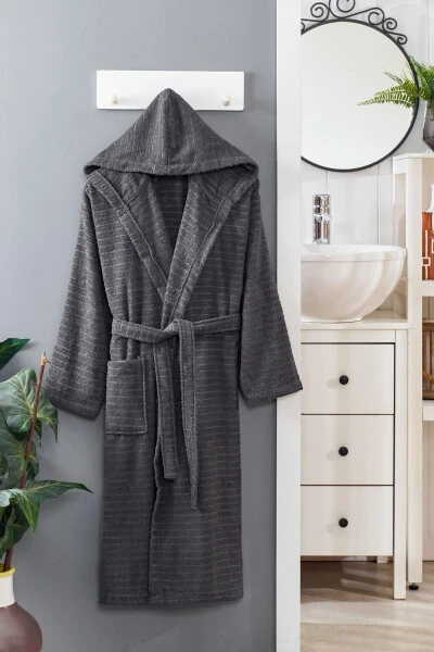 Nature Hooded Plus Size Bathrobe-Anthracite - STERNEN GLANZ