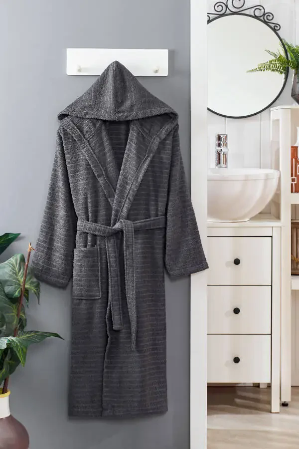 Nature Hooded Plus Size Bathrobe-Anthracite - 1